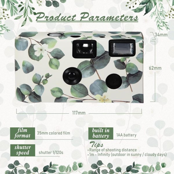 Kanayu 8 Pack Bulk Disposable Camera for Wedding, 35mm Single Use It with Flash Disposable Cameras One Time Photo Tool for Wedding Anniversary Travel Camp Party Supplies(Eucalyptus Leaves) - Image 4