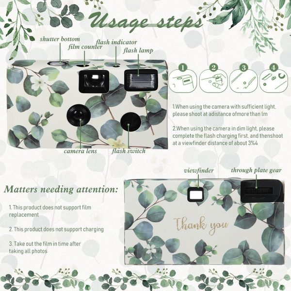 Kanayu 8 Pack Bulk Disposable Camera for Wedding, 35mm Single Use It with Flash Disposable Cameras One Time Photo Tool for Wedding Anniversary Travel Camp Party Supplies(Eucalyptus Leaves) - Image 5